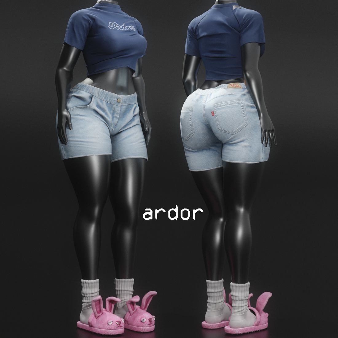 [SecondLife] ardor* - cutoff shorts + baseball tee + fuzzy wuzzys