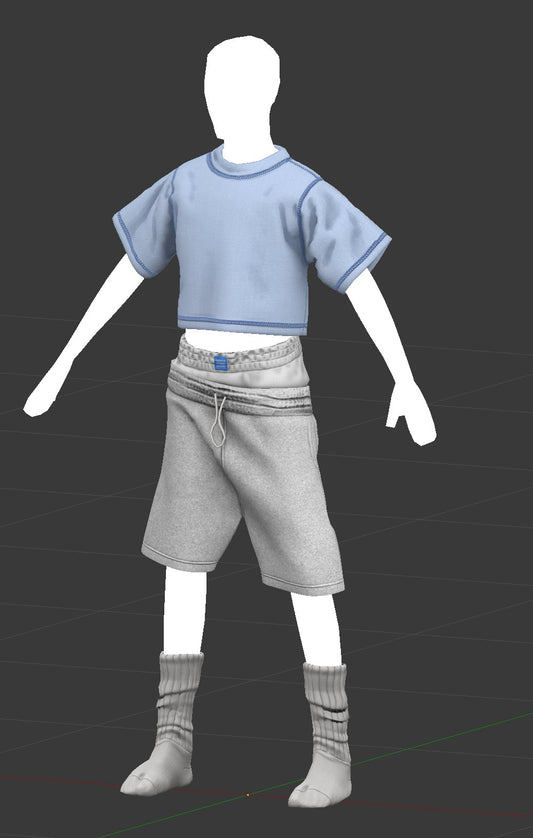 [Roblox] ardor* - cropped shirt, boxer sweat shorts, wool sock.